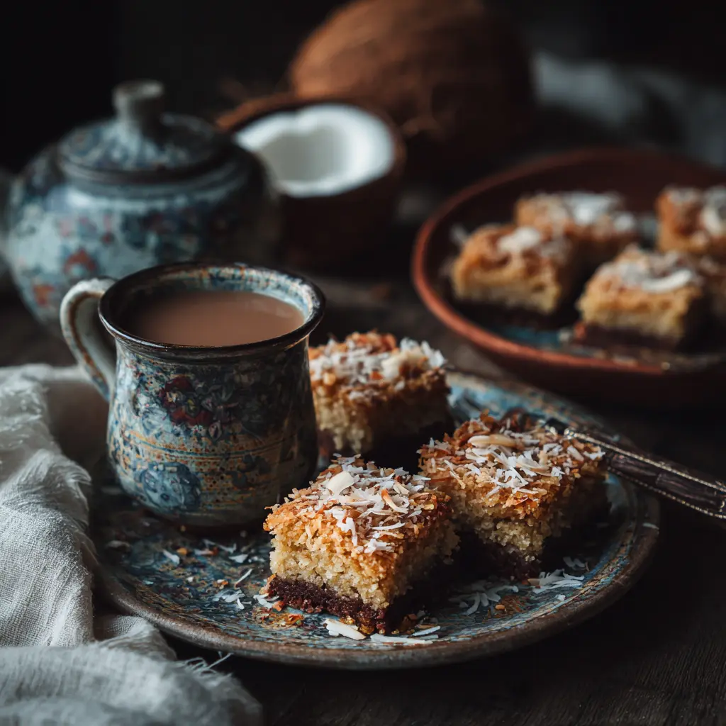 Coconut Burfi Brookies with chai
