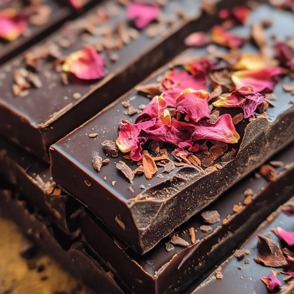 Vegan Dubai chocolate bar with rose petals