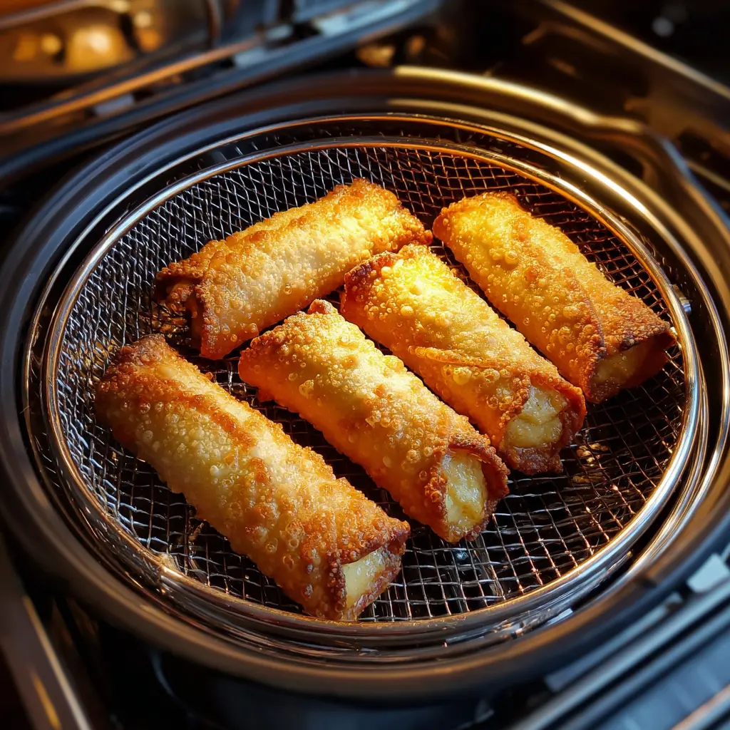 Cannoli shells cooking in an air fryer