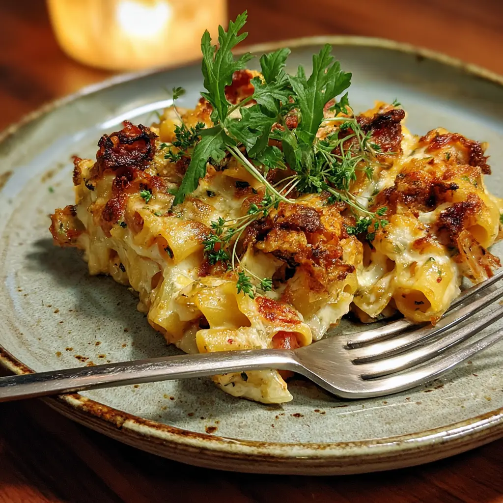 Clara’s Wafu Italian Pasta Bake served with fresh shiso garnish