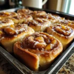 Peach Cobbler Cinnamon Rolls fresh from oven