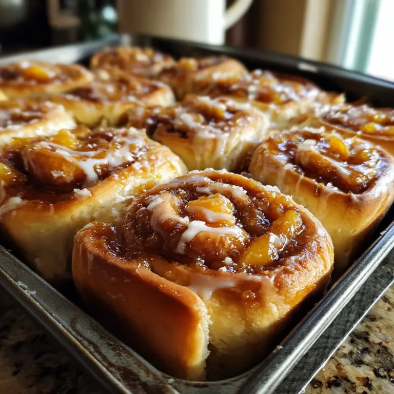 Peach Cobbler Cinnamon Rolls fresh from oven