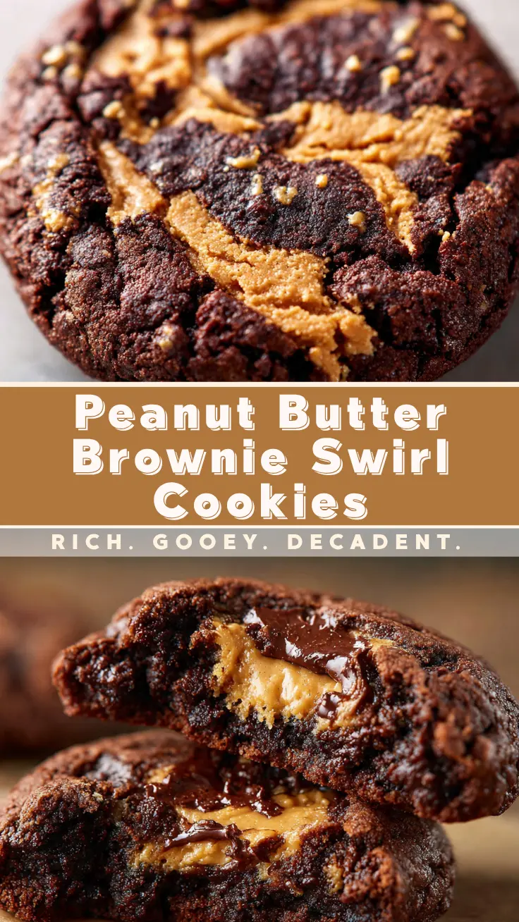 gooey peanut butter brownie swirl cookies with melted chocolate center