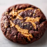 close up peanut butter brownie cookie with chocolate and creamy swirl